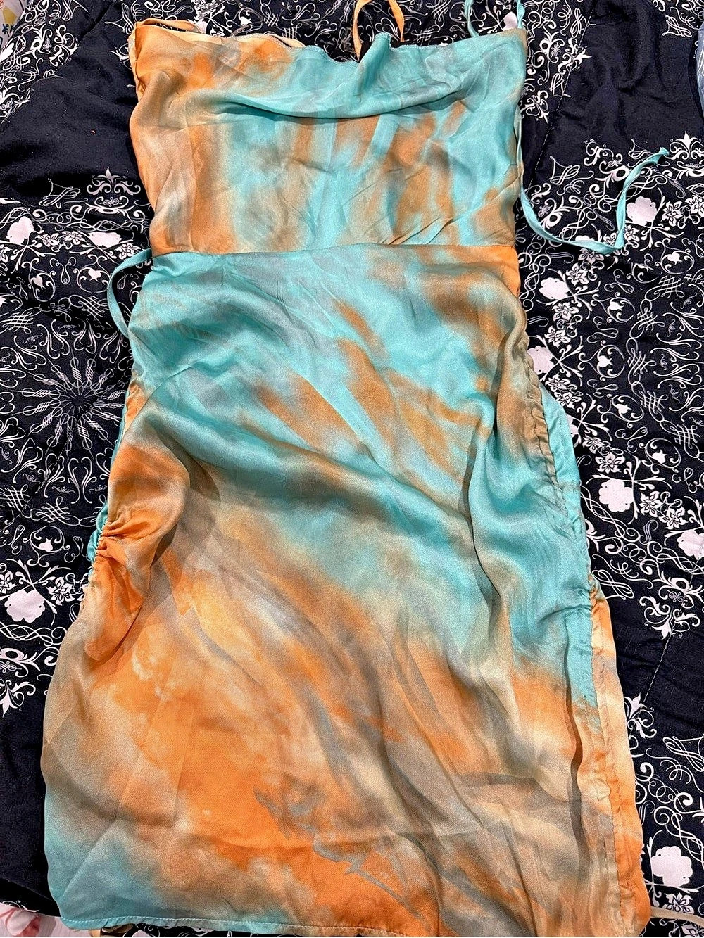 Fashion Nova Sparks Are Flying Satin Mini Dress Blue & Orange Medium